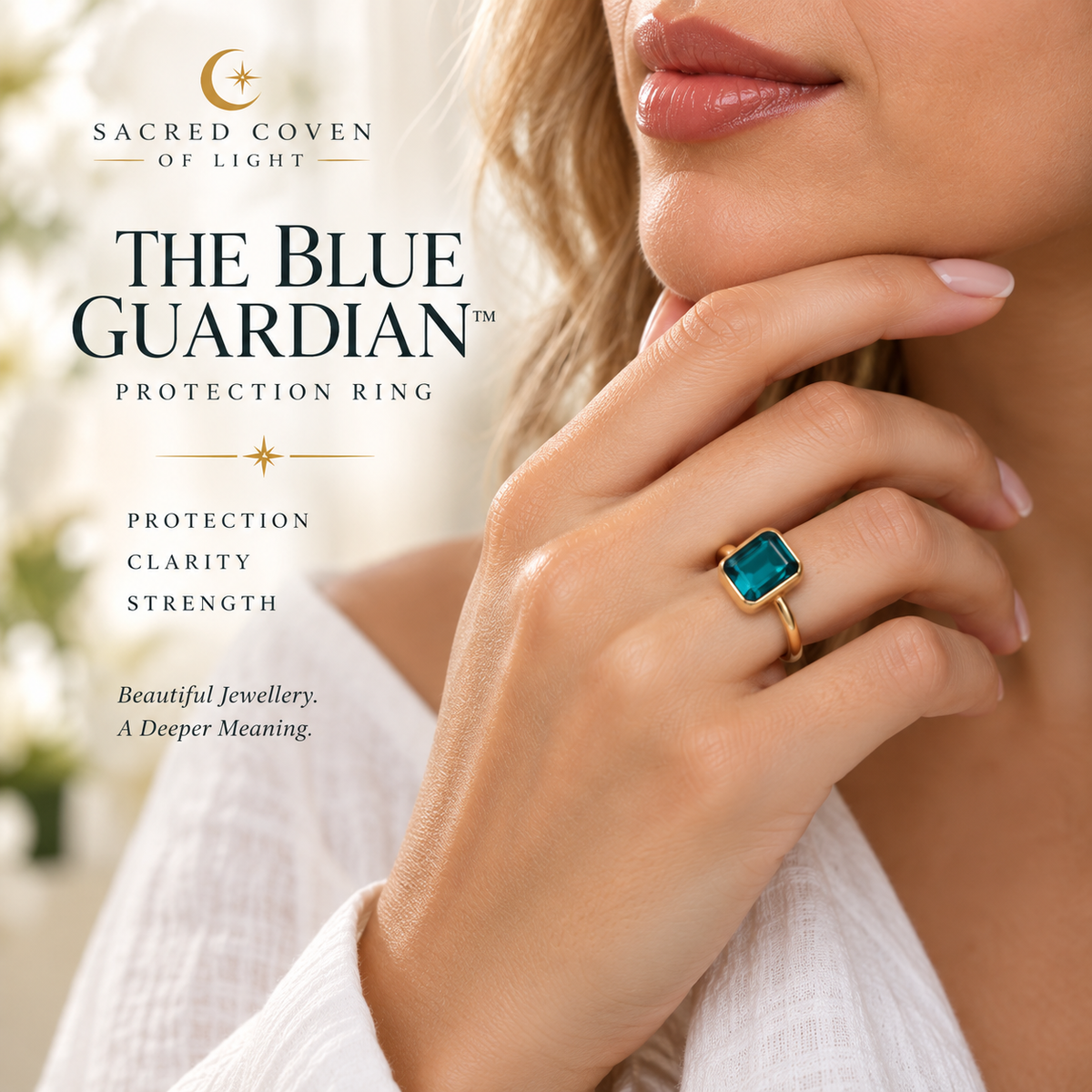 The Blue Guardian™ Protection Ring | 925 Sterling Silver | Brilliant Blue Stone | Evil Eye Protection Symbol Jewellery | Sacred Coven