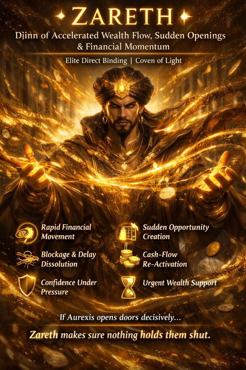 ✨ ZARETH ✨  Djinn of Accelerated Wealth Flow, Sudden Openings & Financial Momentum