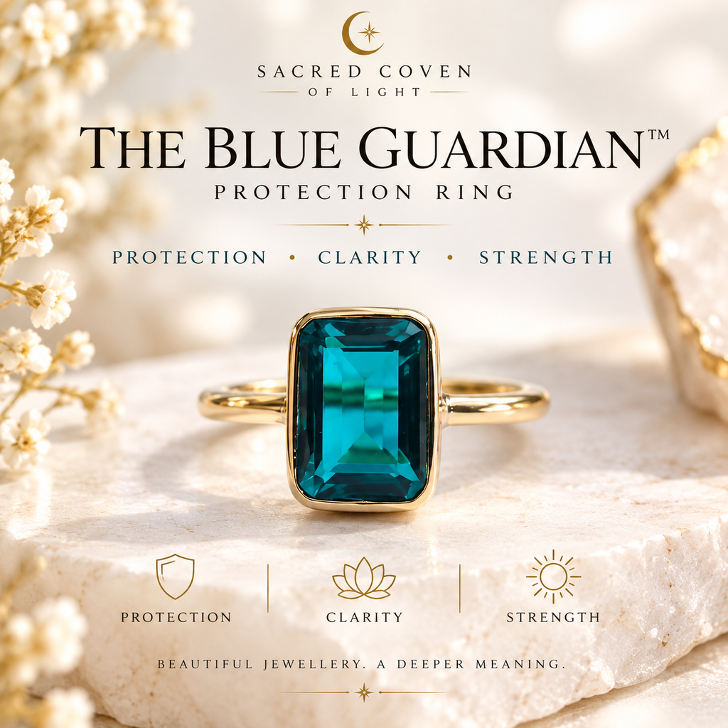 The Blue Guardian™ Protection Ring | 925 Sterling Silver | Brilliant Blue Stone | Evil Eye Protection Symbol Jewellery | Sacred Coven