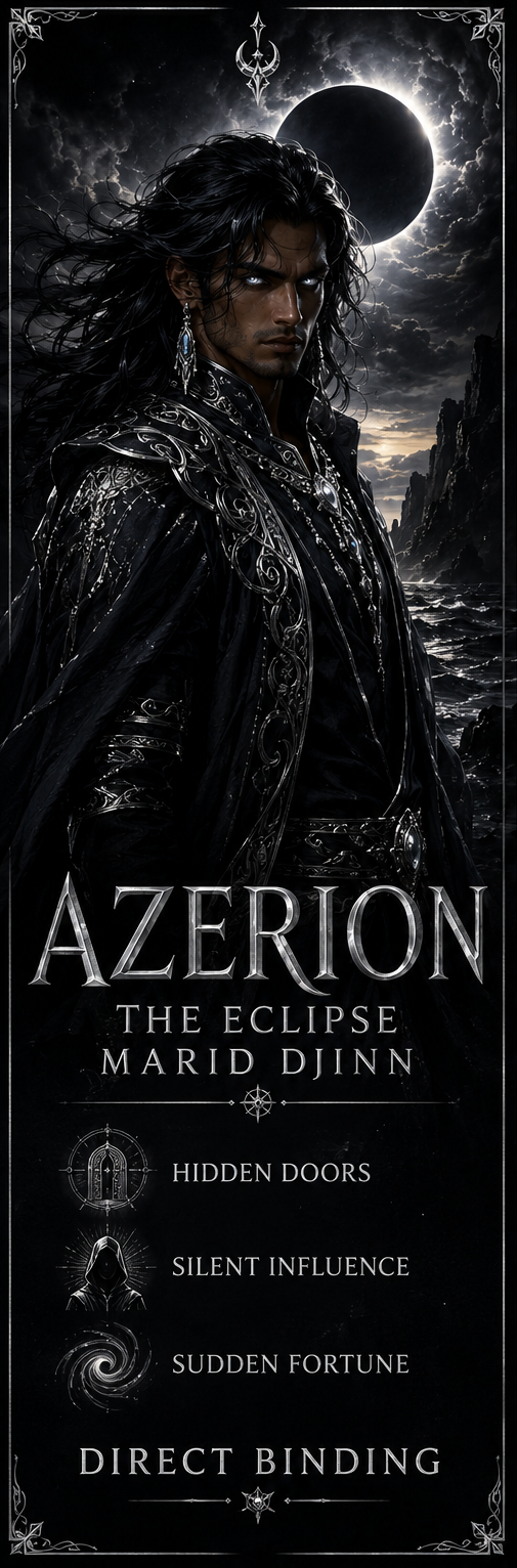 # AZERION THE ECLIPSE MARID DJINN  **Keeper of Hidden Doors, Sudden Fortune and Silent Influence**
